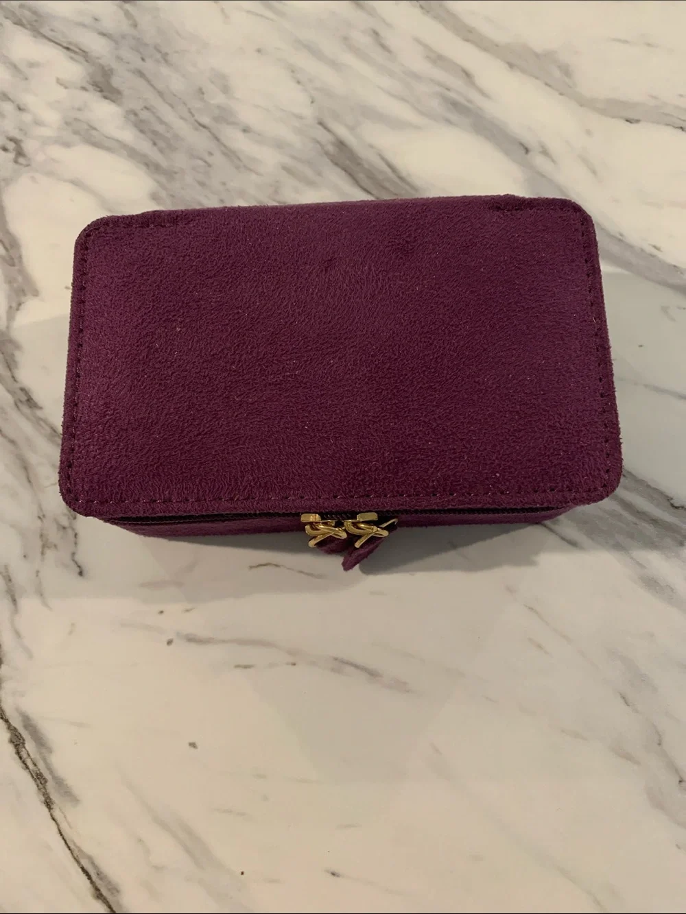 Plum Suede Travel Jewelry Case with Gold Zipper Hardware